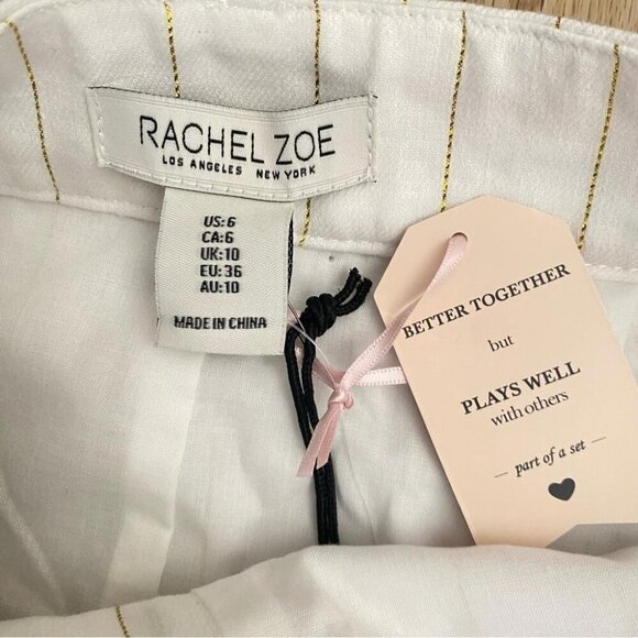 Coastal Chic Rachel Zoe Mid-Length Skirt White Gold Striped Linen - Picture 11 of 13